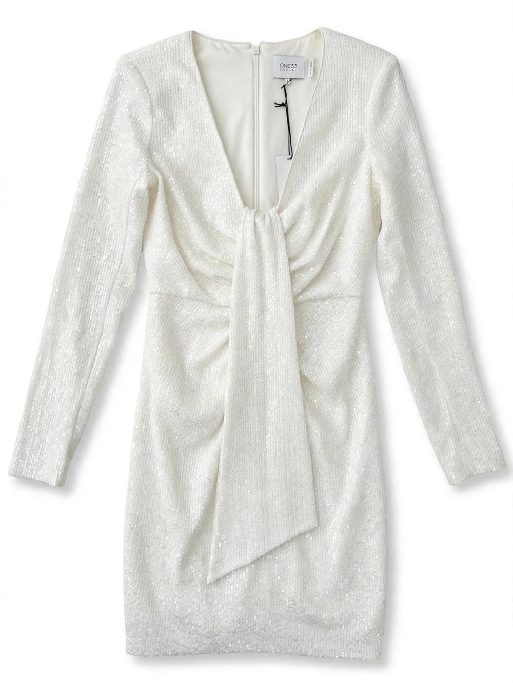 NWT One33 Social White Sequin Long-Sleeve Mini Dress